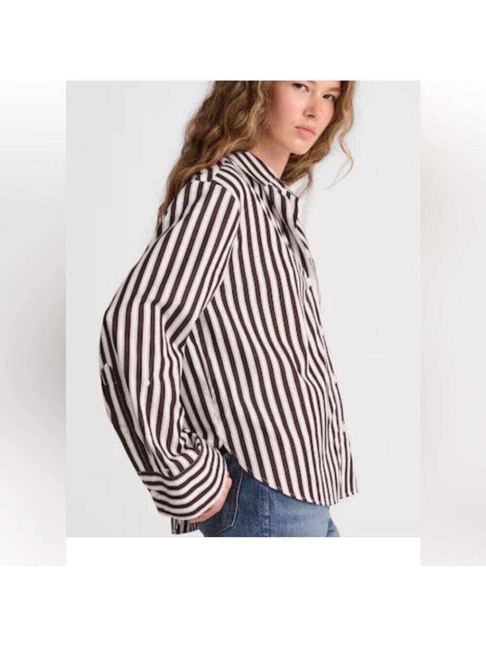 Madewell NWT Striped black purple white oversized Cropped Button down small